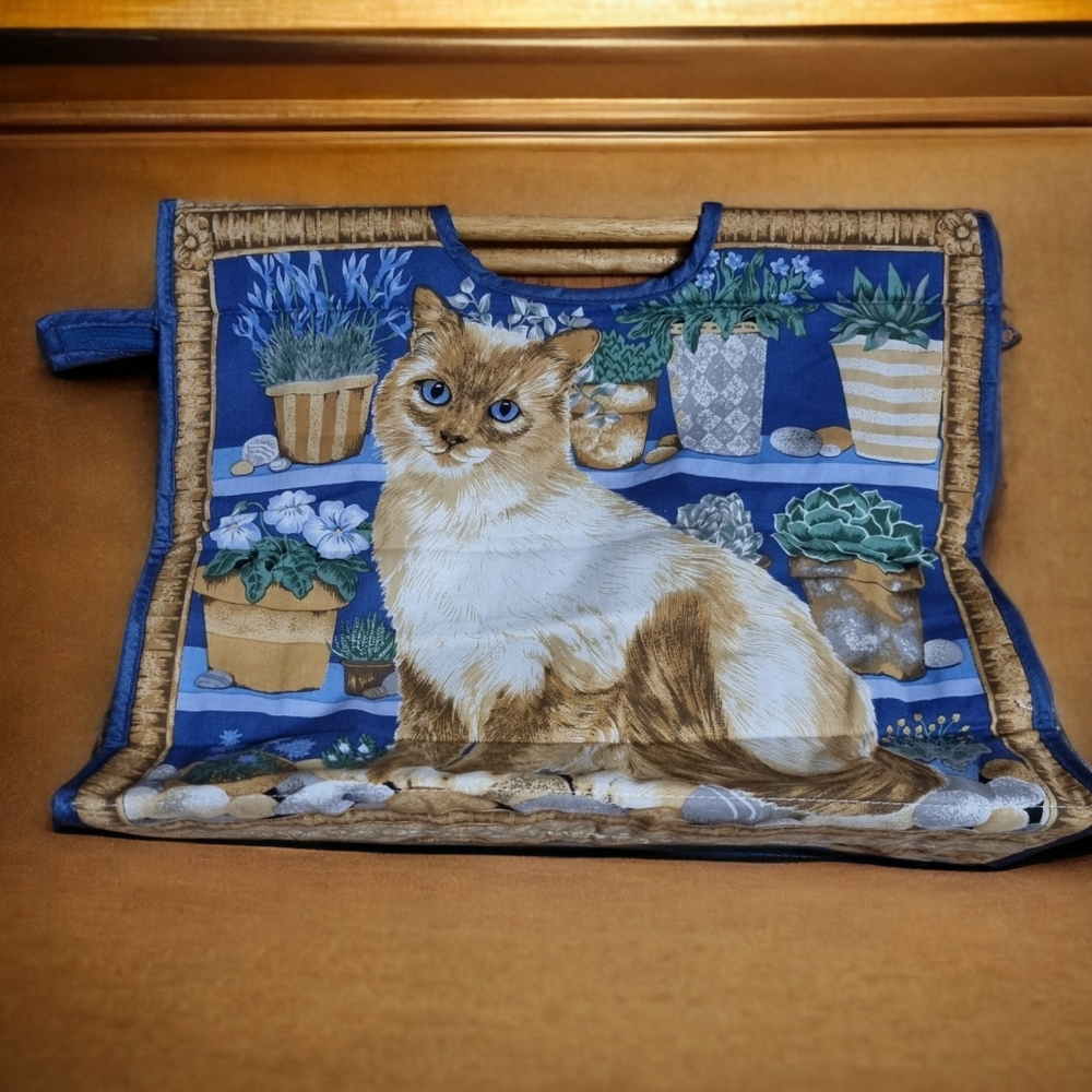 Vintage Cat Tote Bag With Wooden Handles